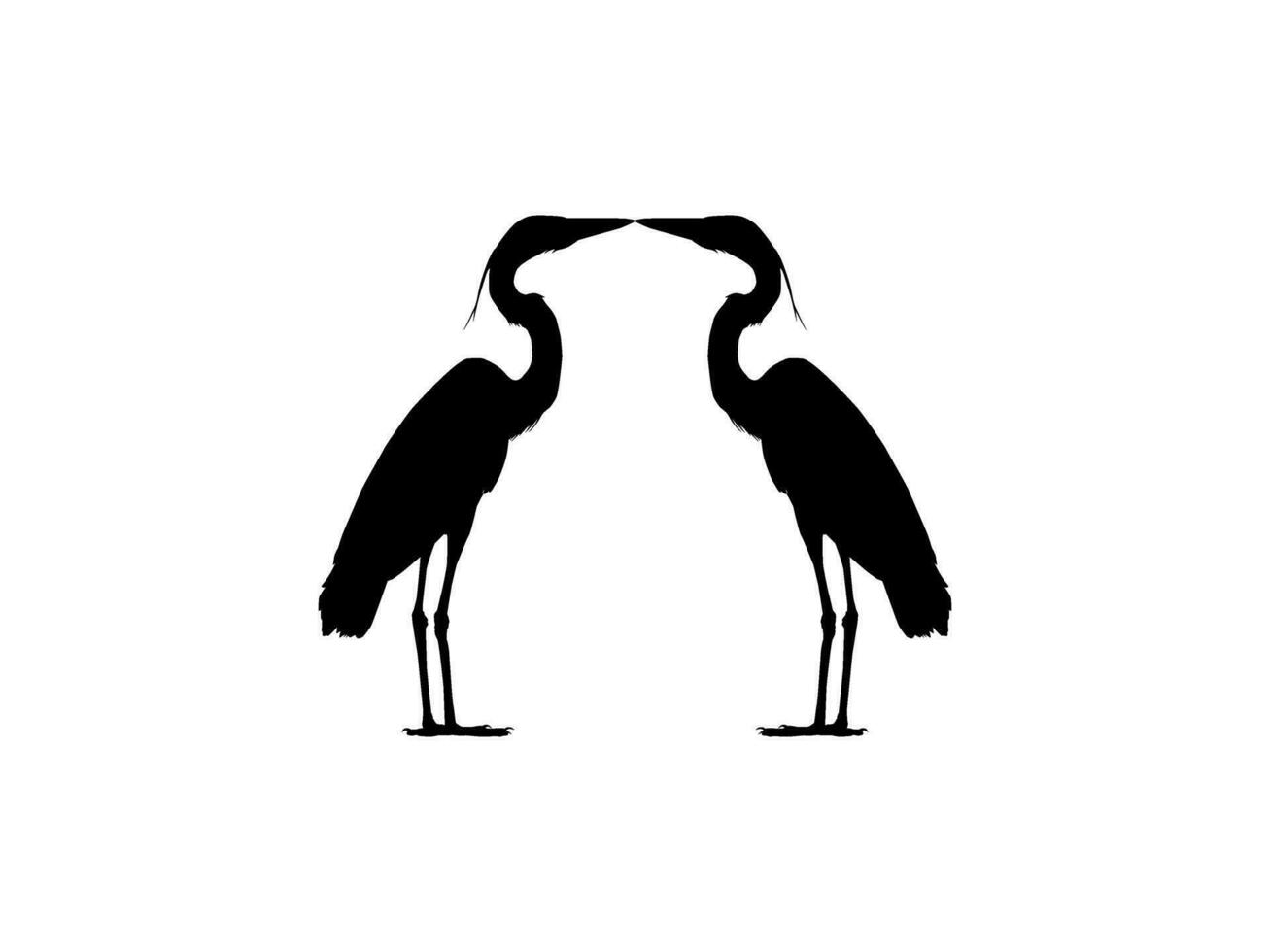 Pair of The Black Heron Bird, Egretta Ardesiaca, also known as the Black Egret Silhouette for Art Illustration, Logo, Pictogram, Website, or Graphic Design Element. Vector Illustration