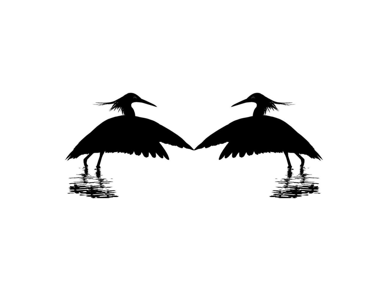 Pair of The Black Heron Bird, Egretta Ardesiaca, also known as the Black Egret Silhouette for Art Illustration, Logo, Pictogram, Website, or Graphic Design Element. Vector Illustration