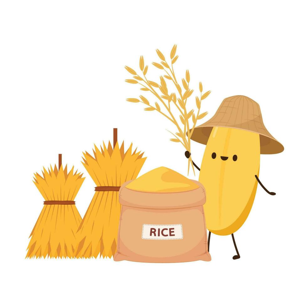 Rice character design. rice vector on white background. rice seed. Paddy mascot vector isolated.