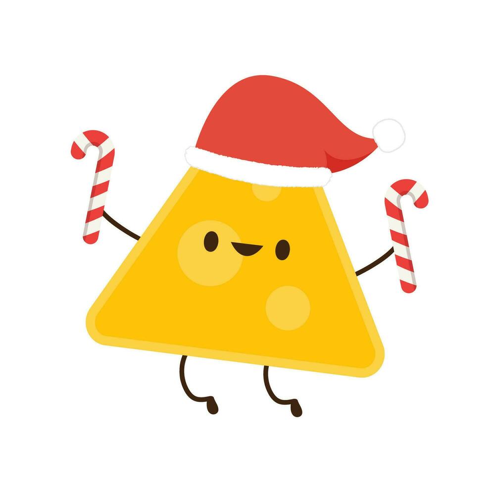 nacho personaje diseño. nachos en blanco antecedentes. Papa Noel sombrero vector. vector