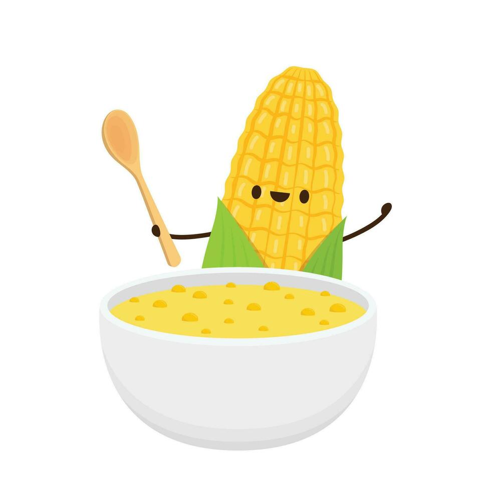 Corn cartoon vector. Cute vegetable vector character isolated on white. Corn mascot.