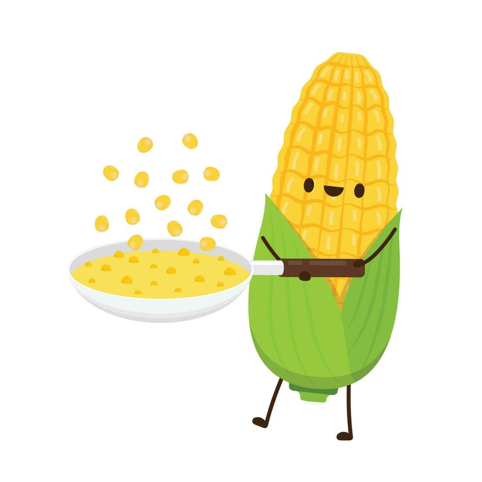 Corn cartoon vector. Cute vegetable vector character isolated on white. Corn mascot.