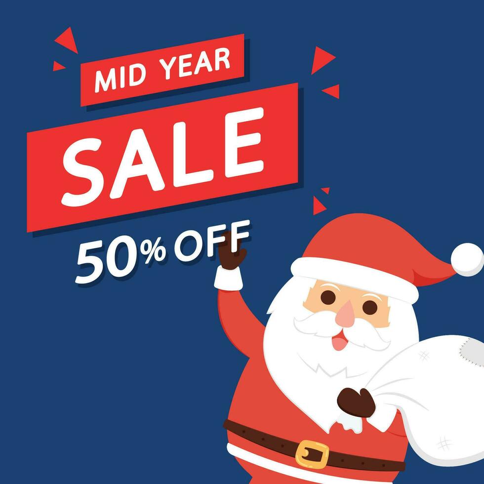 Mid year sale poster. Merry Christmas and happy new year greeting poster. vector