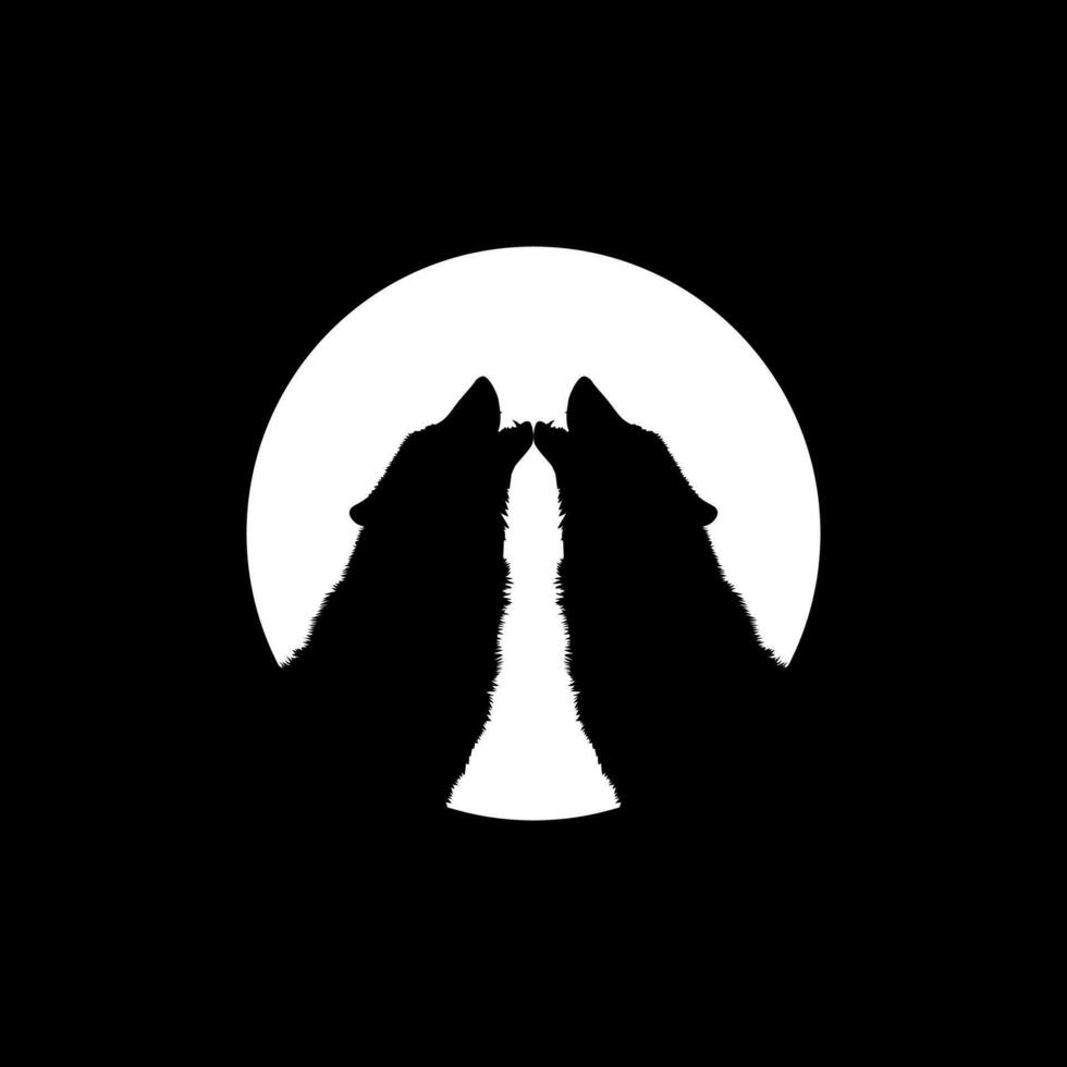 Silhouette of the Wolf Howled on the Full Moon Circle Shape, Moonlight, for Logo Type, Art Illustration, Pictogram or Graphic Design Element. Vector Illustration