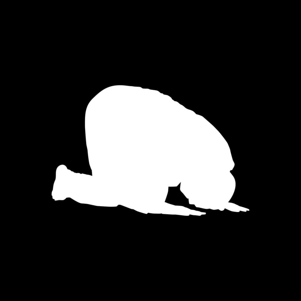 Sujud, or sajdah, is the act of low bowing or prostration in Islam to Allah facing the qiblah. A way that Muslim worshippers prostrate and humble themselves before Allah, God, while glorifying Him. vector