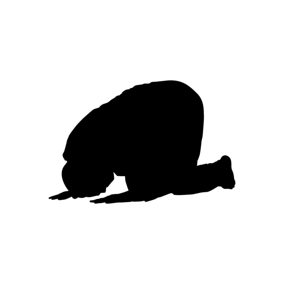 Sujud, or sajdah, is the act of low bowing or prostration in Islam to Allah facing the qiblah. A way that Muslim worshippers prostrate and humble themselves before Allah, God, while glorifying Him. vector