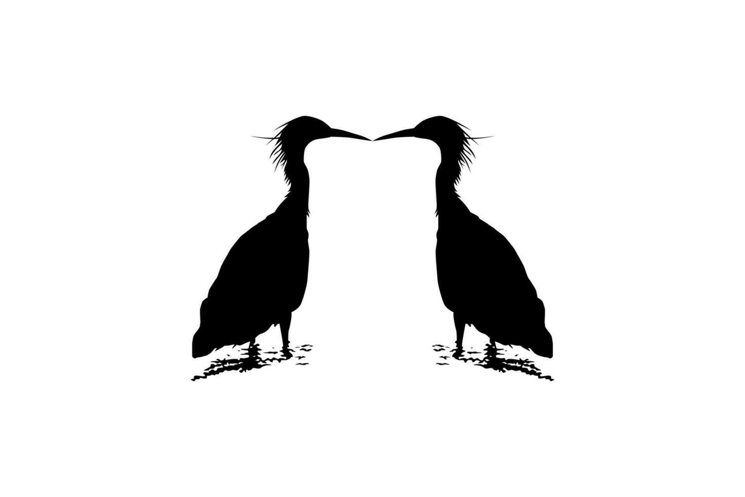 Pair of The Black Heron Bird, Egretta Ardesiaca, also known as the Black Egret Silhouette for Art Illustration, Logo, Pictogram, Website, or Graphic Design Element. Vector Illustration