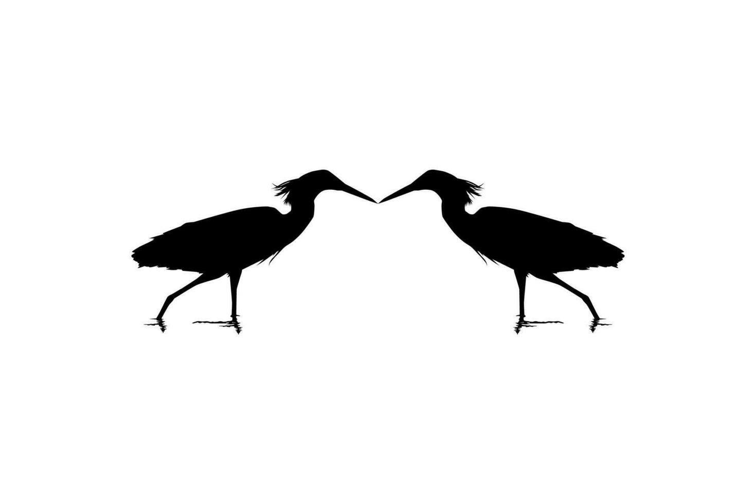 Pair of The Black Heron Bird, Egretta Ardesiaca, also known as the Black Egret Silhouette for Art Illustration, Logo, Pictogram, Website, or Graphic Design Element. Vector Illustration