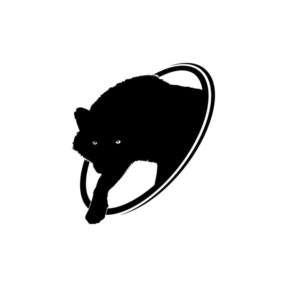 Silhouette of the Wolf Arise from the Circle Hole for Logo Type. Vector Illustration