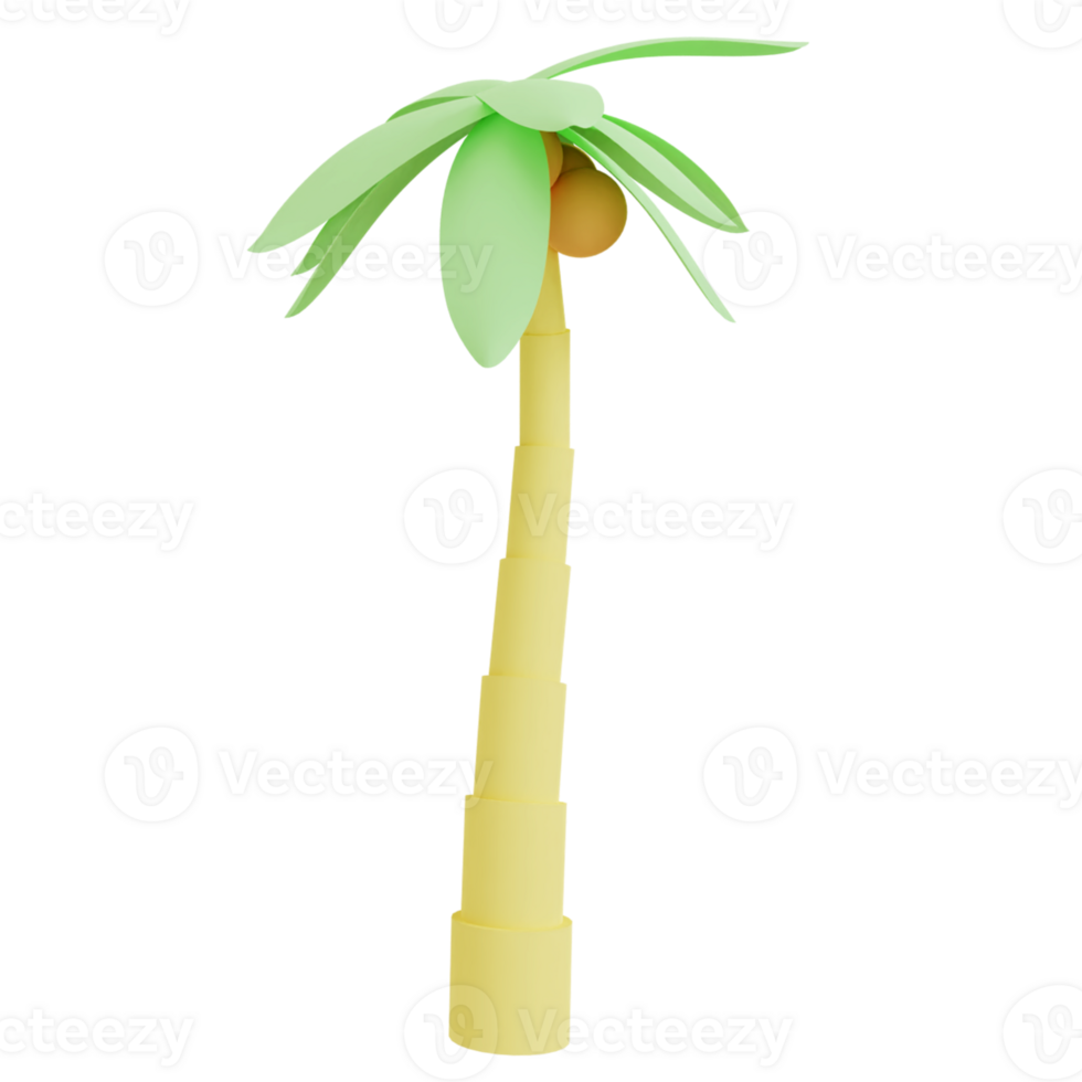 3d illustration of cartoon Coconut palm tree isolated on transparent background. png