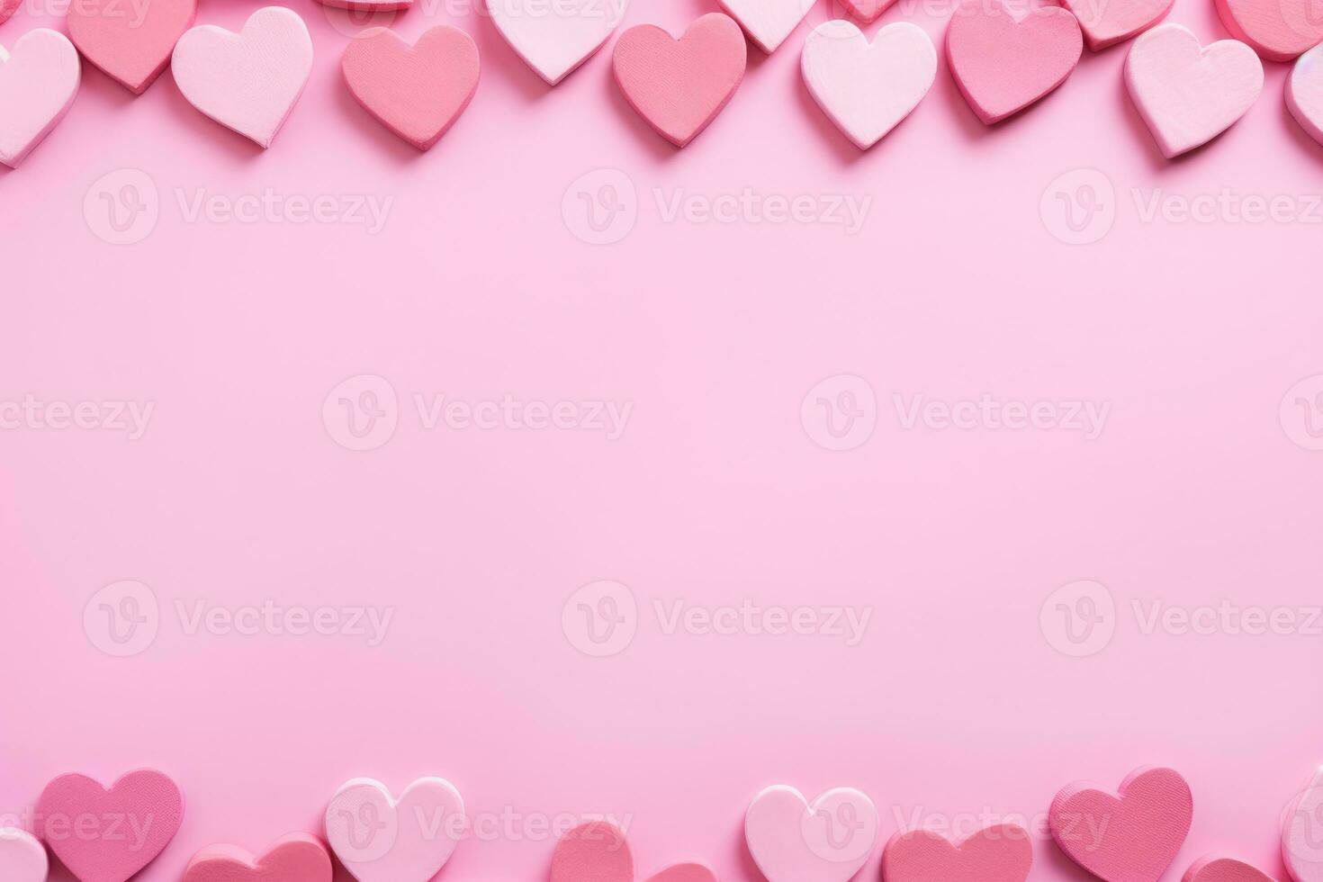 AI generated Red hearts on a blue background. Happy Valentine's Day top view greeting card photo