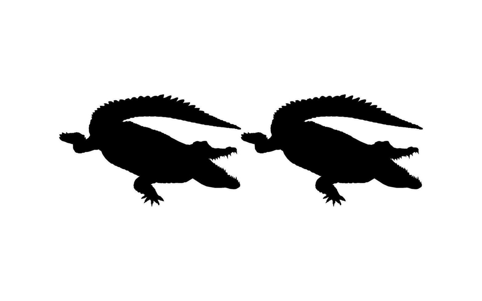 Pair of the Crocodile or Alligator Silhouette for Art Illustration, Pictogram, Logo Type, Website or Graphic Design Element. Vector Illustration