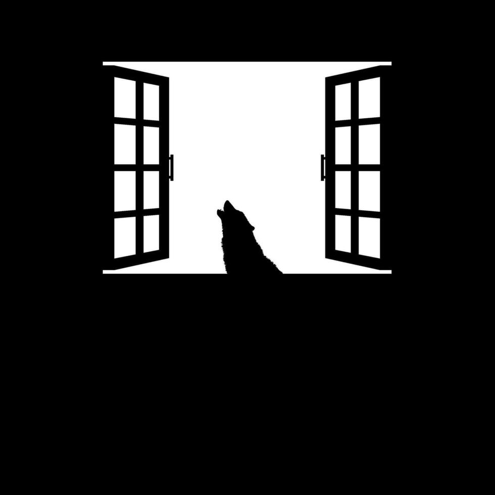 Howling Wolf on the Windows. Dramatic, Creepy, Horror, Scary, Mystery, or Spooky Illustration. Illustration for Horror Movie of Film or Halloween Poster Element. Vector Illustration