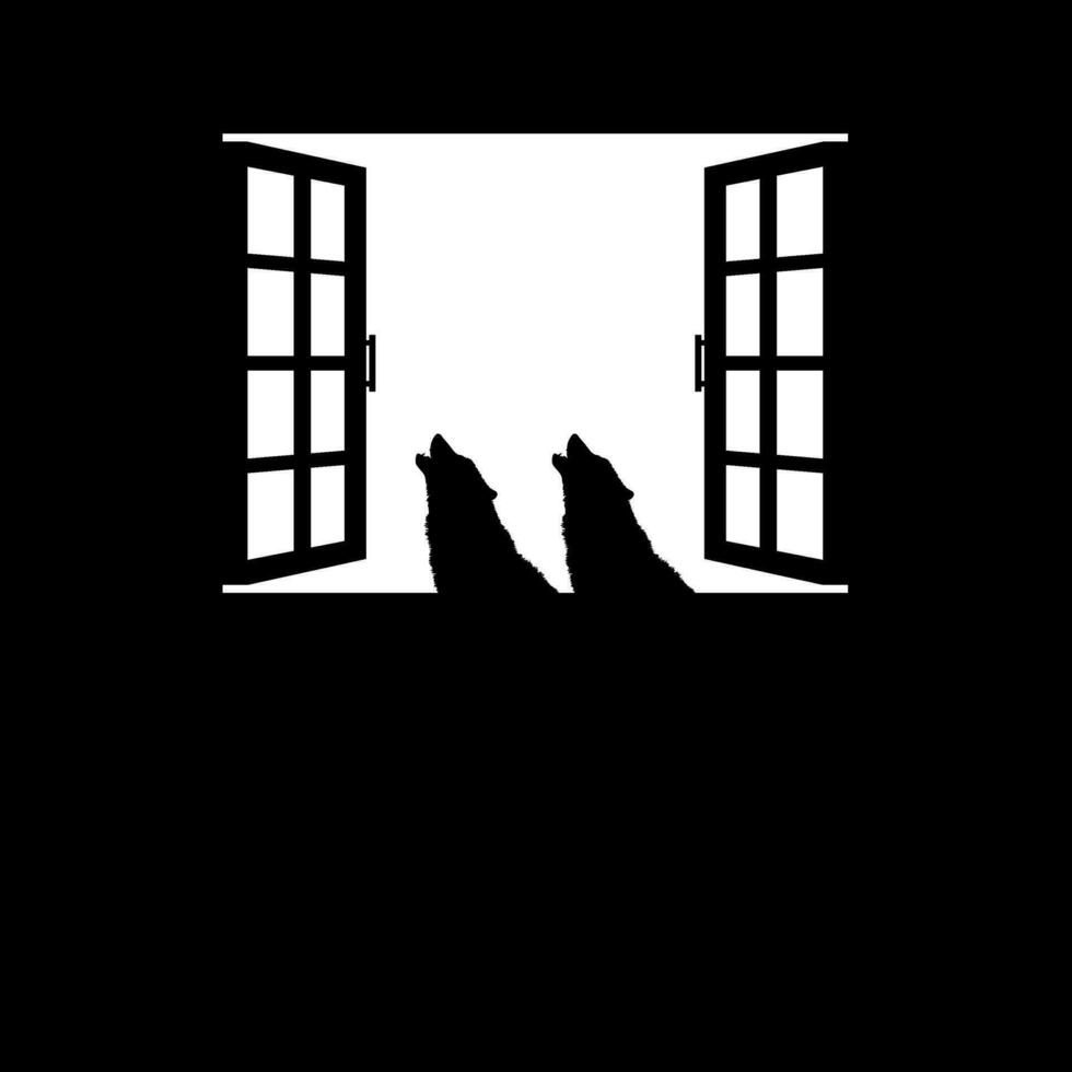 Howling Wolf on the Windows. Dramatic, Creepy, Horror, Scary, Mystery, or Spooky Illustration. Illustration for Horror Movie of Film or Halloween Poster Element. Vector Illustration