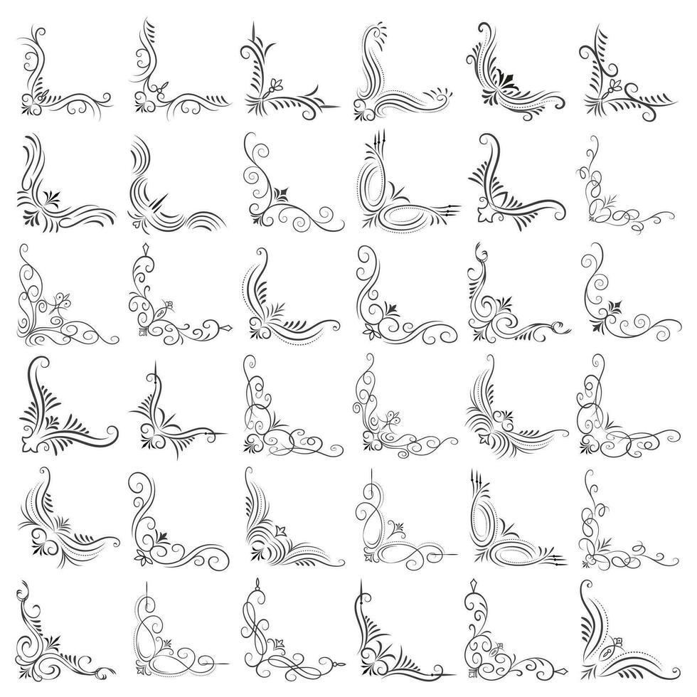 Vector illustration of decorative corner frame set. Set Hand Draw of Corners Different Shapes Flower Decoration Vector Design Doodle Sketch Style for Wedding and Banner.