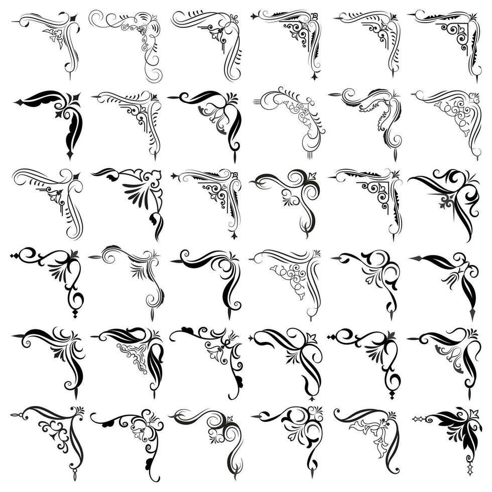 Vector illustration of decorative corner frame set. Set Hand Draw of Corners Different Shapes Flower Decoration Vector Design Doodle Sketch Style for Wedding and Banner.