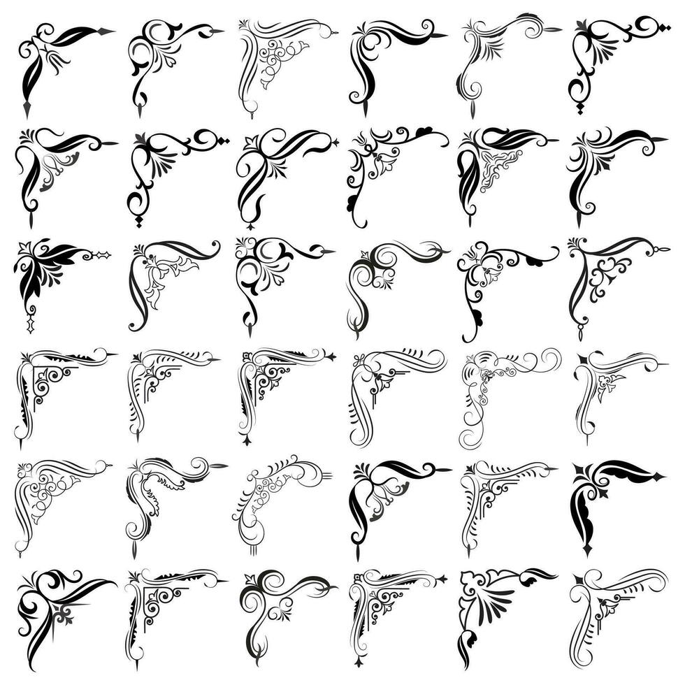 Vector illustration of decorative corner frame set. Set Hand Draw of Corners Different Shapes Flower Decoration Vector Design Doodle Sketch Style for Wedding and Banner.