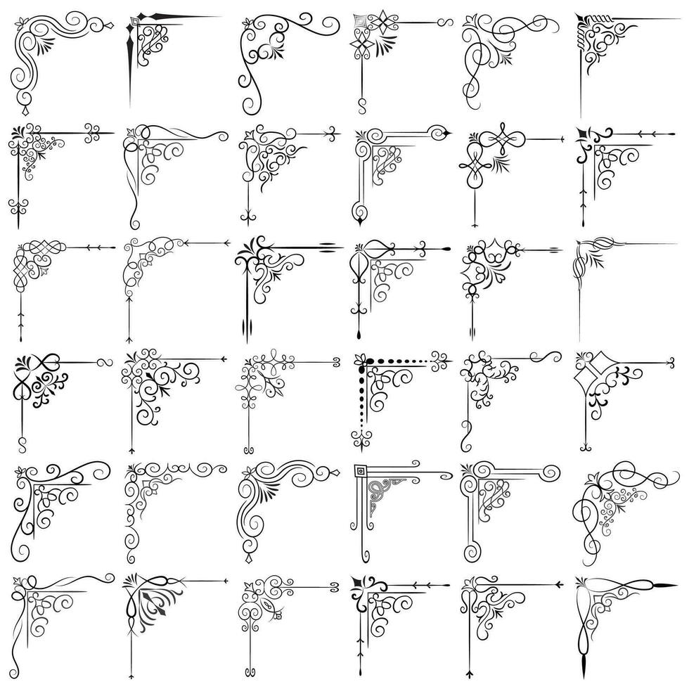 Vector illustration of decorative corner frame set. Hand Draw of Corners Different Shapes Flower Decoration Vector Design Doodle Sketch Style for Wedding and Banner.