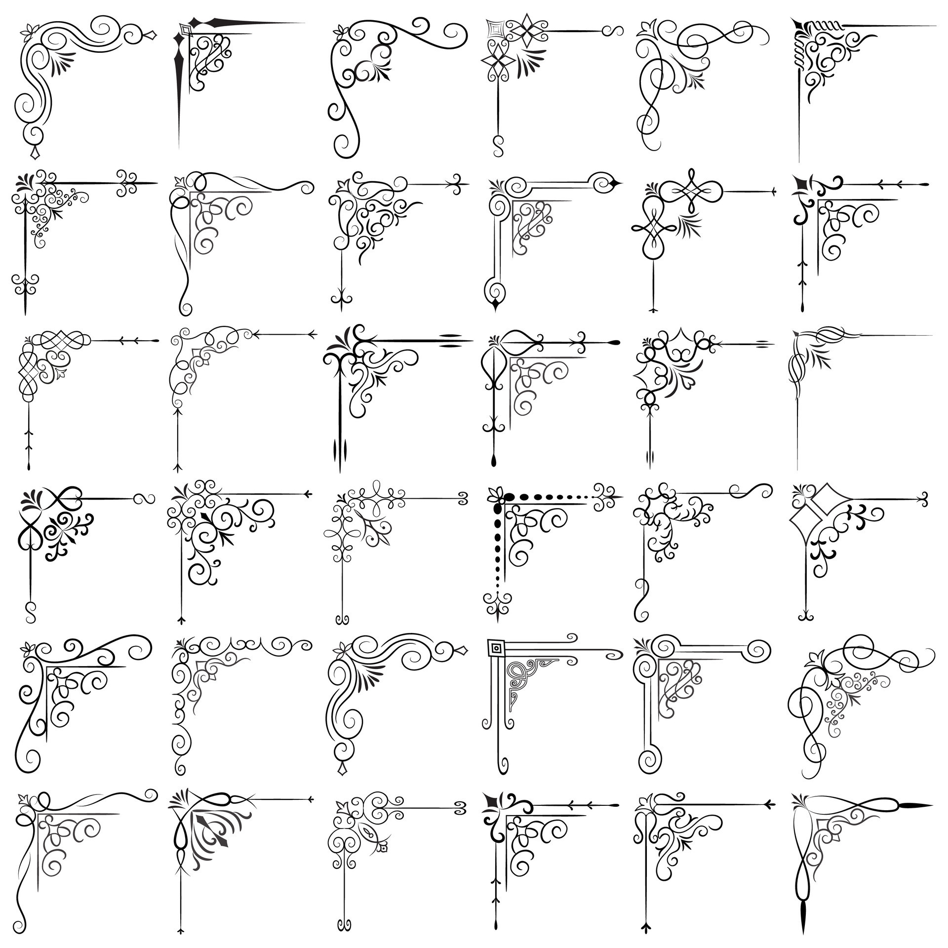 Vector illustration of decorative corner frame set. Hand Draw of ...