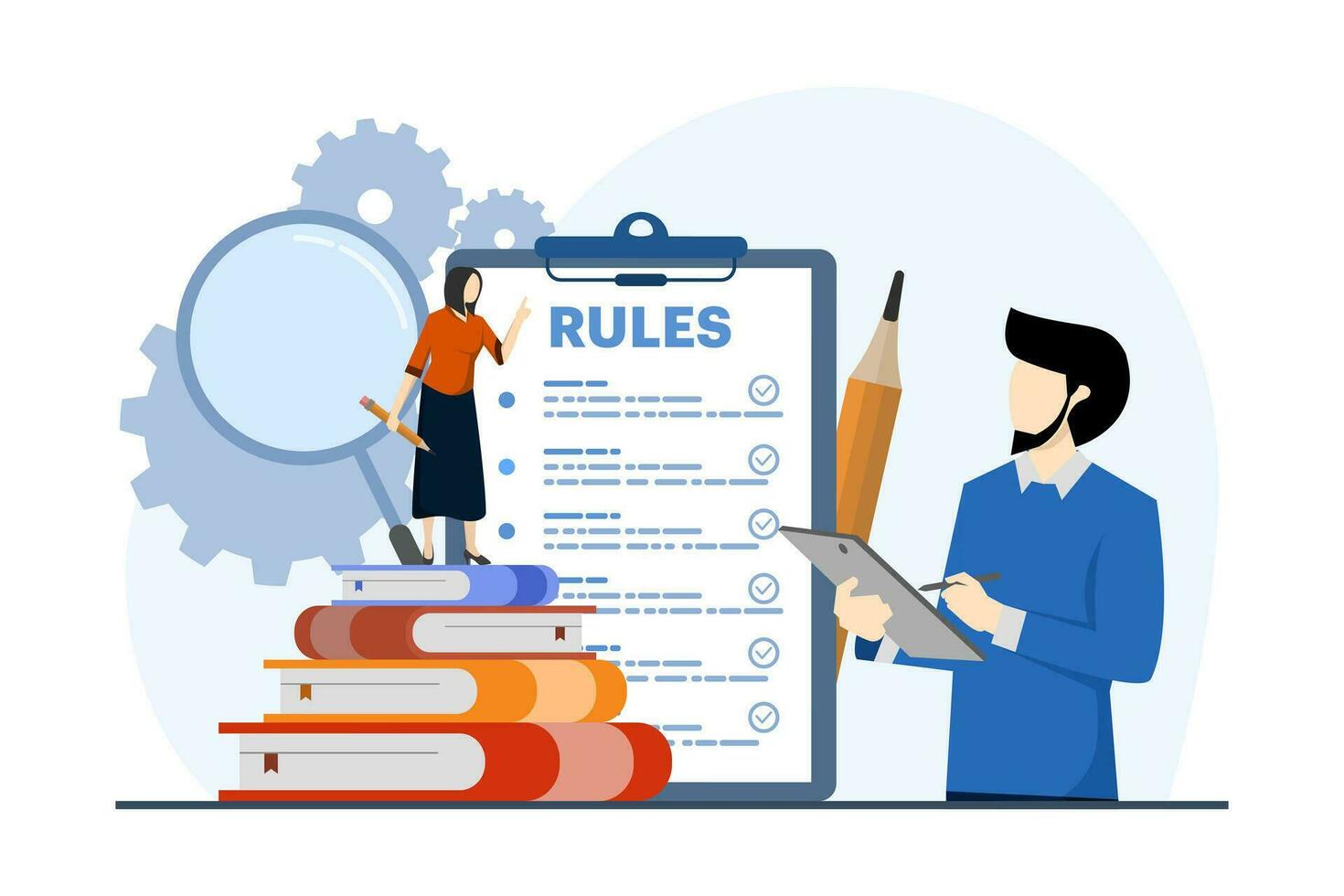 Company policy concept, People discussing company rules and regulations, Agreement, Company law and business ethics, Compliance, for web design, infographics, landing pages, social media, apps. vector