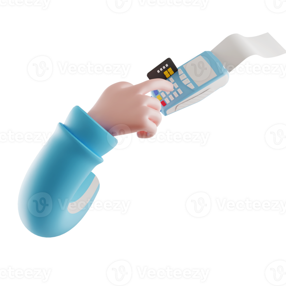 Cartoon hand using credit card for online payment or payment transaction or online mobile banking concept isolated transparent background. 3d illustration png
