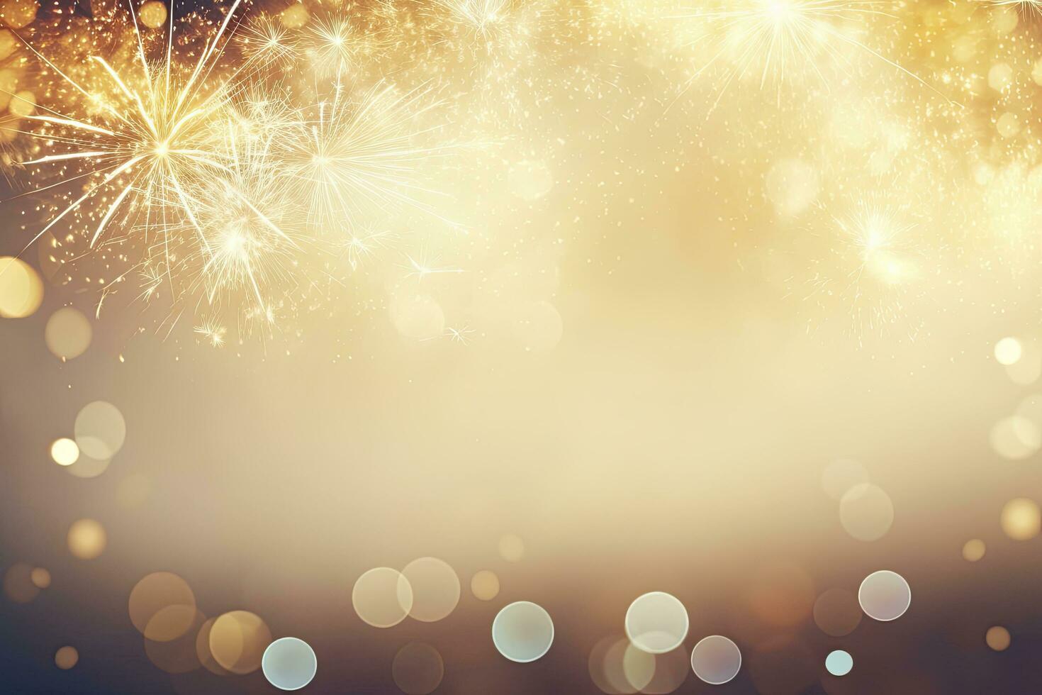 AI generated Gold Vintage Fireworks and bokeh on New Year's Eve and copy space. AI Generated photo