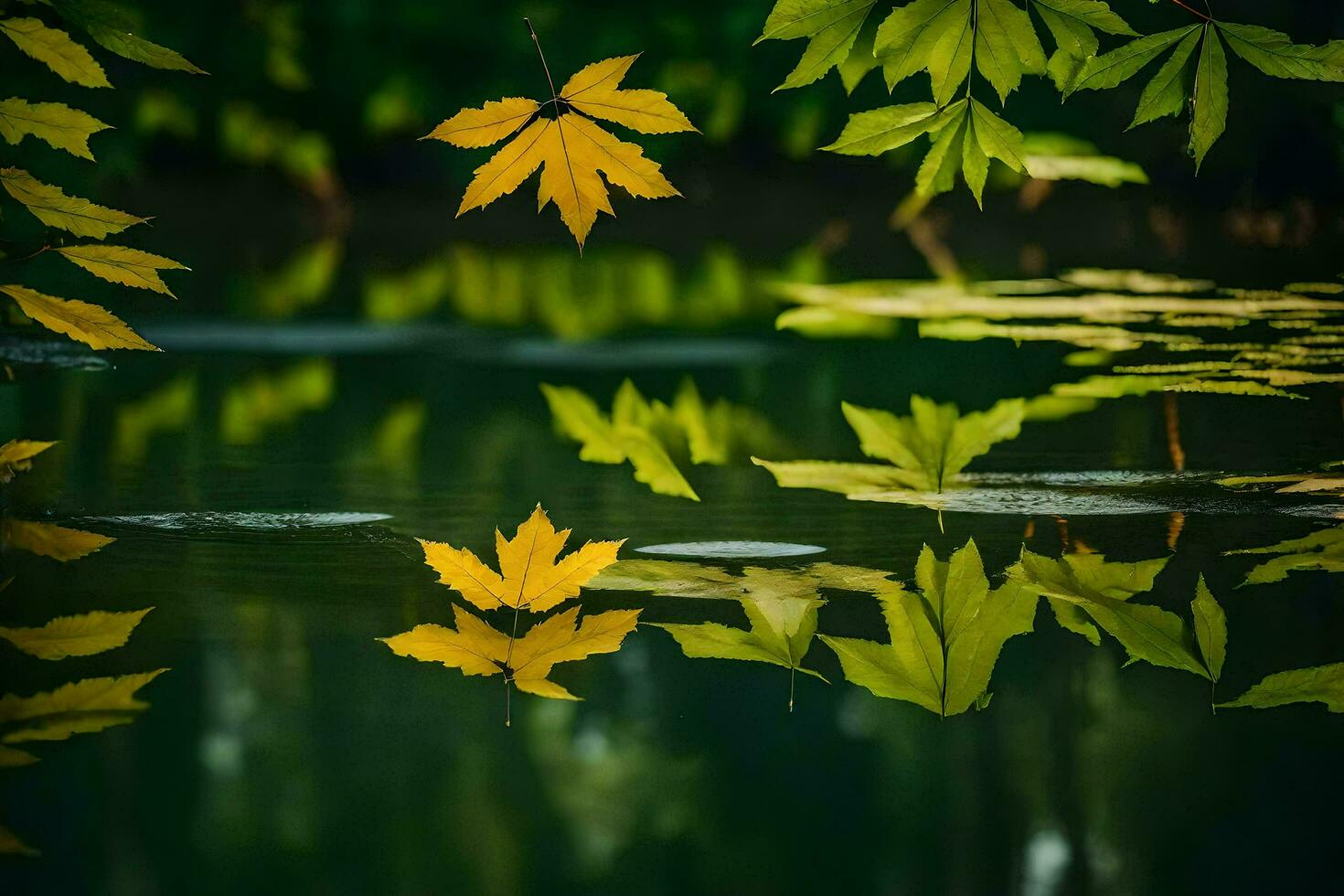 AI generated autumn leaves on the water photo