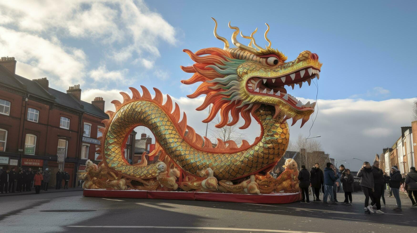 AI generated Chinese Dragon under a bright sky. AI Generated photo