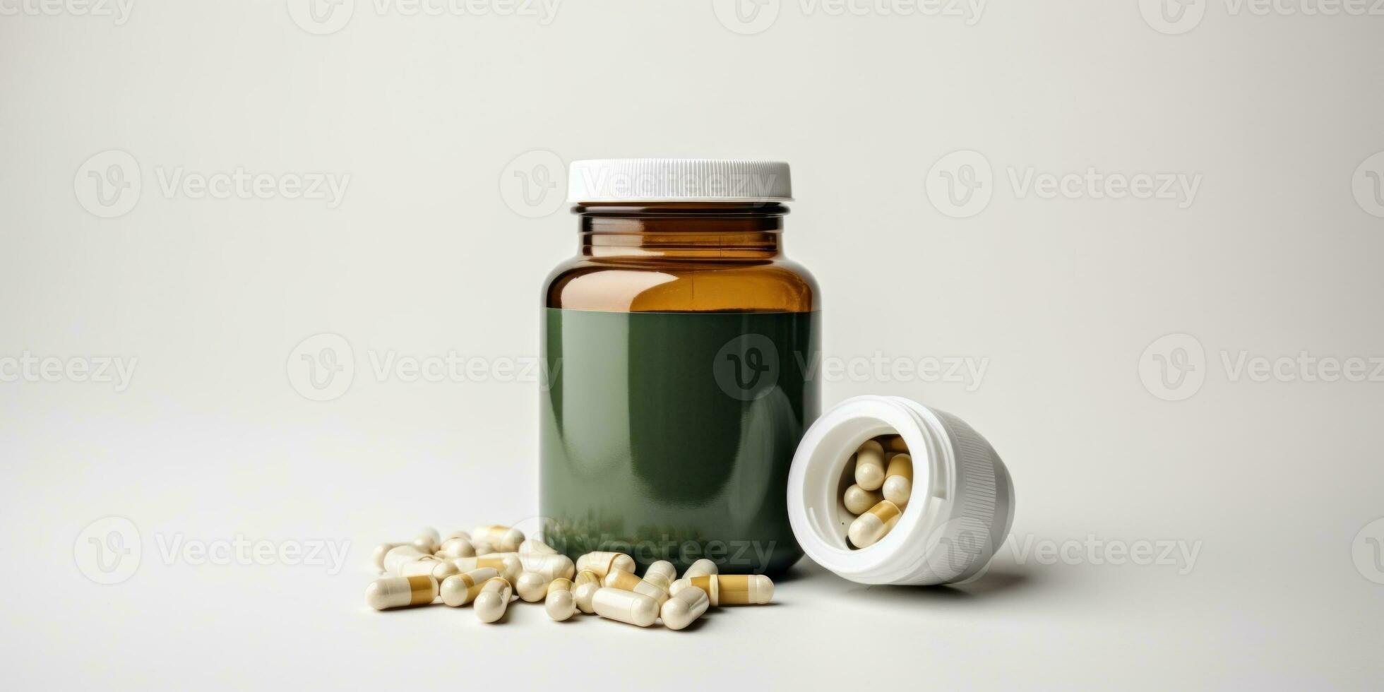 AI Generated A bottle of pills next to a pile of pills, AI photo