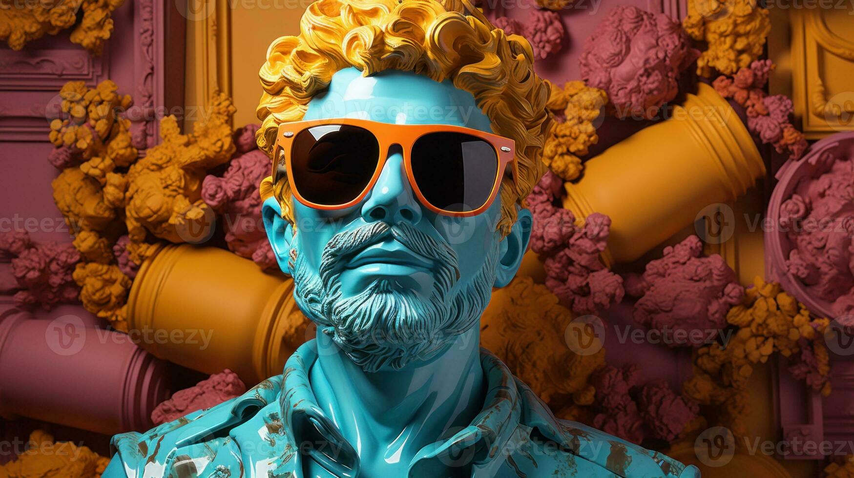 AI Generated A statue of a man with sunglasses and a beard, AI photo