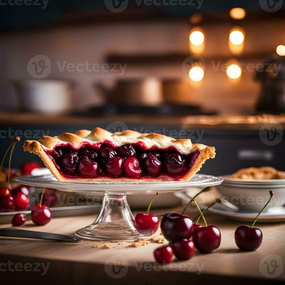 AI generated Cherry pie in a luxurious plate photo