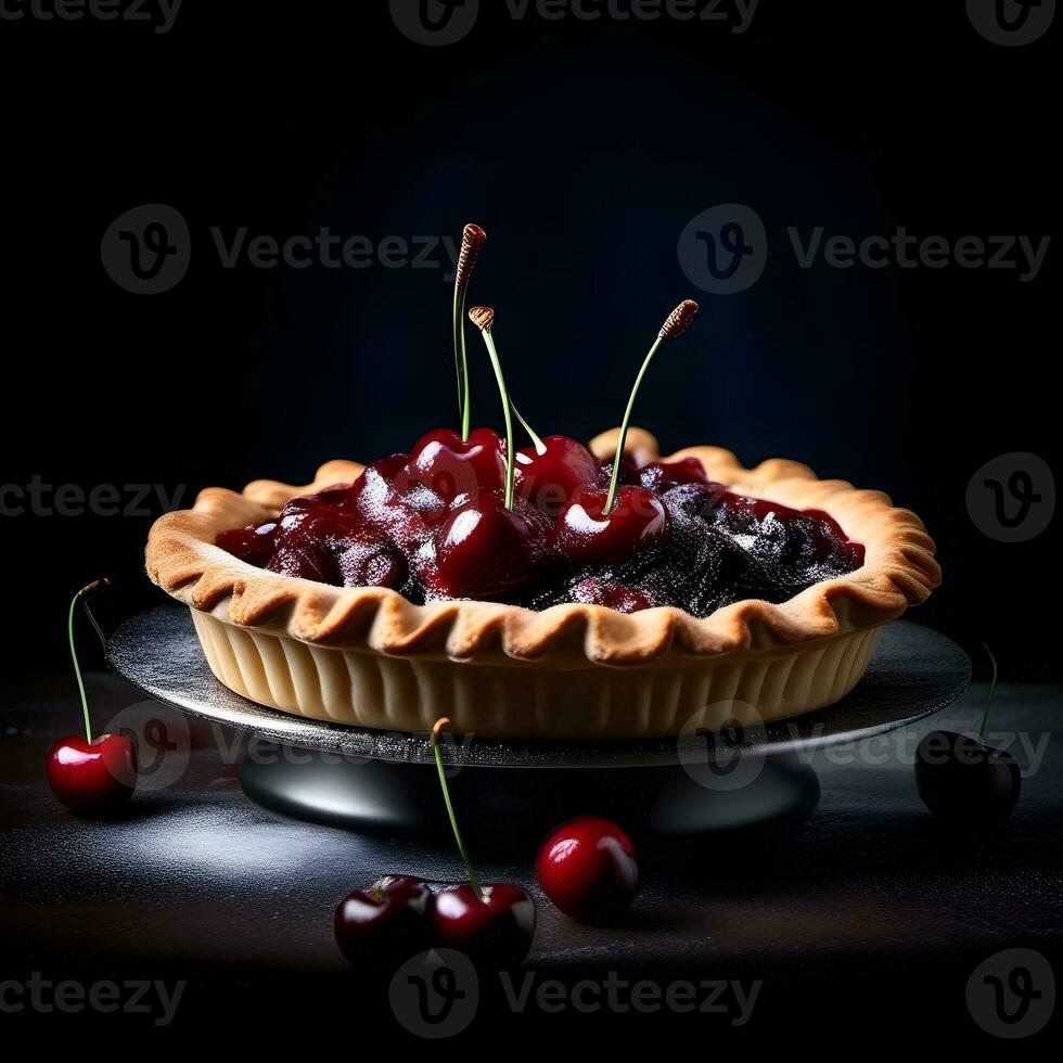 AI generated Cherry pie in a luxurious plate photo