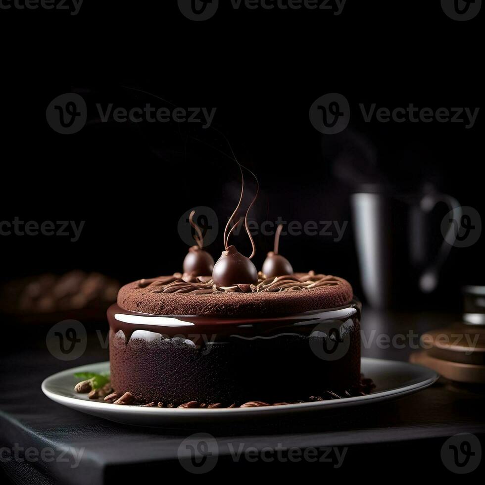 AI generated Chocolate cake with coffee photo