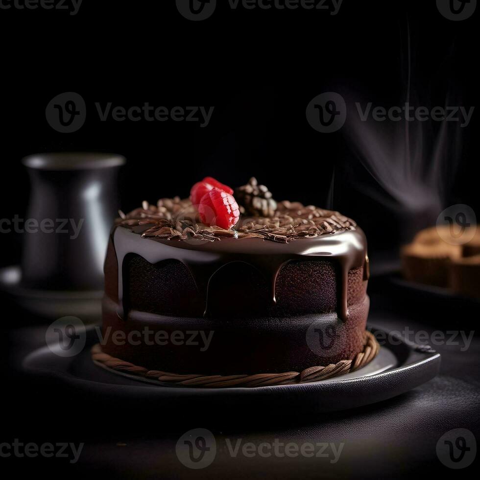 AI generated Chocolate cake with coffee photo