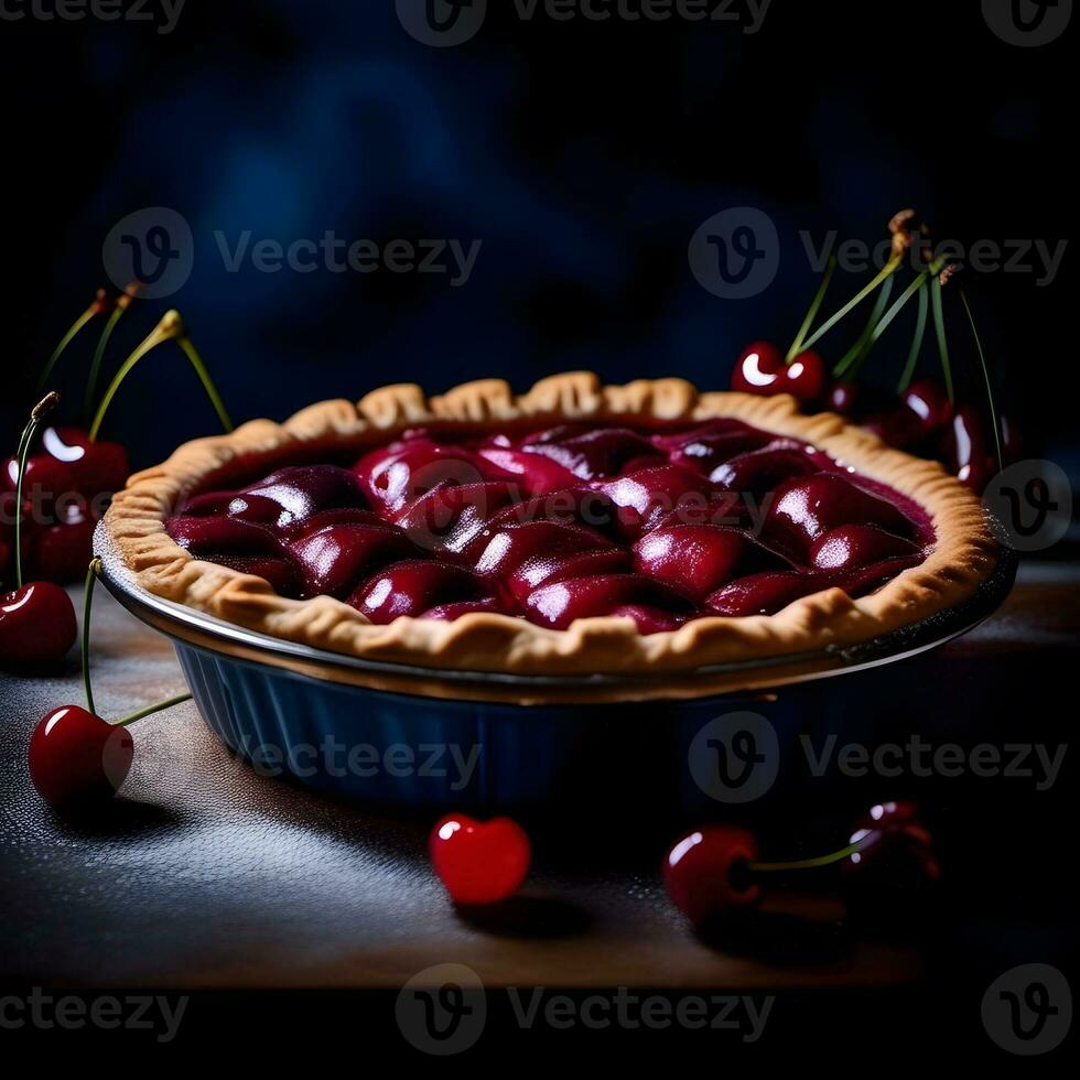 AI generated Cherry pie in a luxurious plate photo
