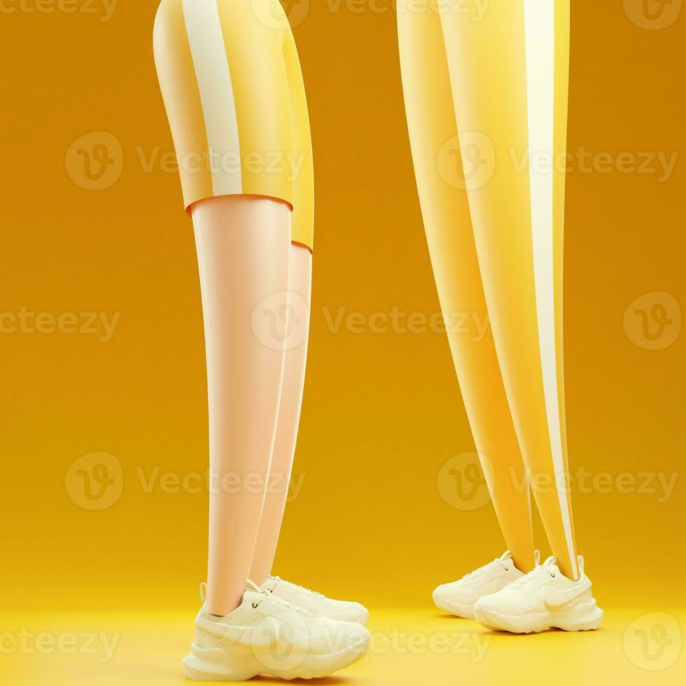 artoon character running legs. Jogging athletes wearing colorful sportive clothes and shoes. Sport illustration of marathon contestants. 3d render. photo