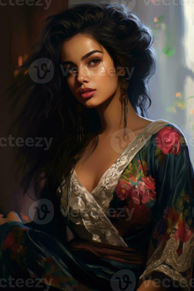 AI Generated A painting of a woman with long hair, AI photo