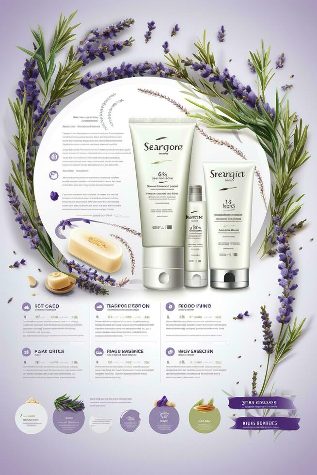 AI generated Beautiful flyer to present a store that sells products, body care, soap, cream, oil. Generative AI photo