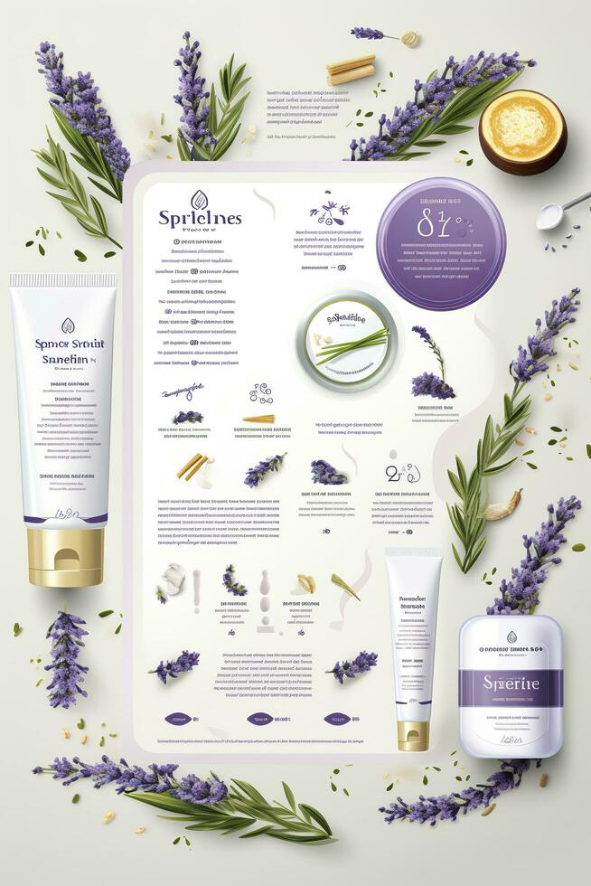 AI generated Beautiful flyer to present a store that sells products, body care, soap, cream, oil. Generative AI photo