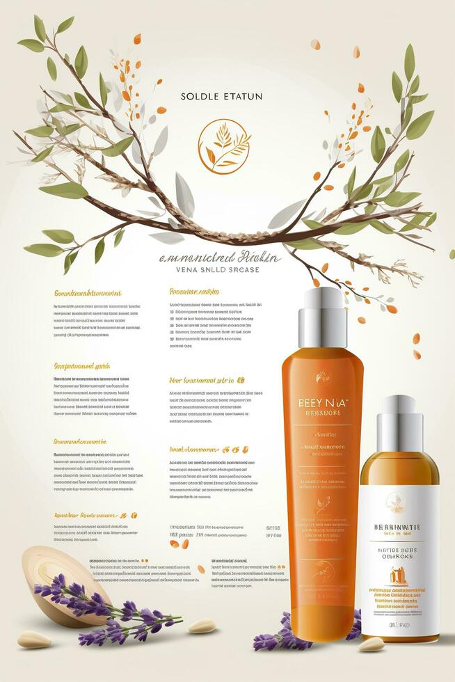 AI generated Beautiful flyer to present a store that sells products, body care, soap, cream, oil. Generative AI photo
