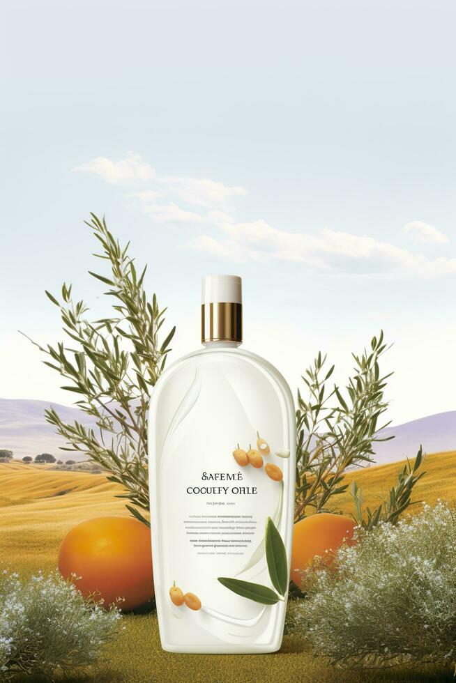 AI generated Beautiful flyer to present a store that sells products, body care, soap, cream, oil. Generative AI photo