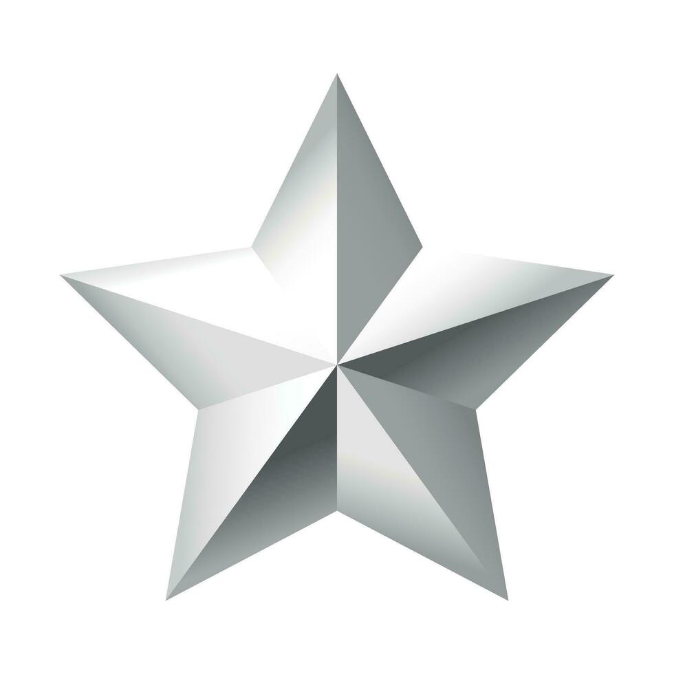 plata Navidad 3d estrella metal lustroso brillante brillar cinco ángulo estrella forma aislado en blanco antecedentes. icono para fiesta diseño elemento. vector