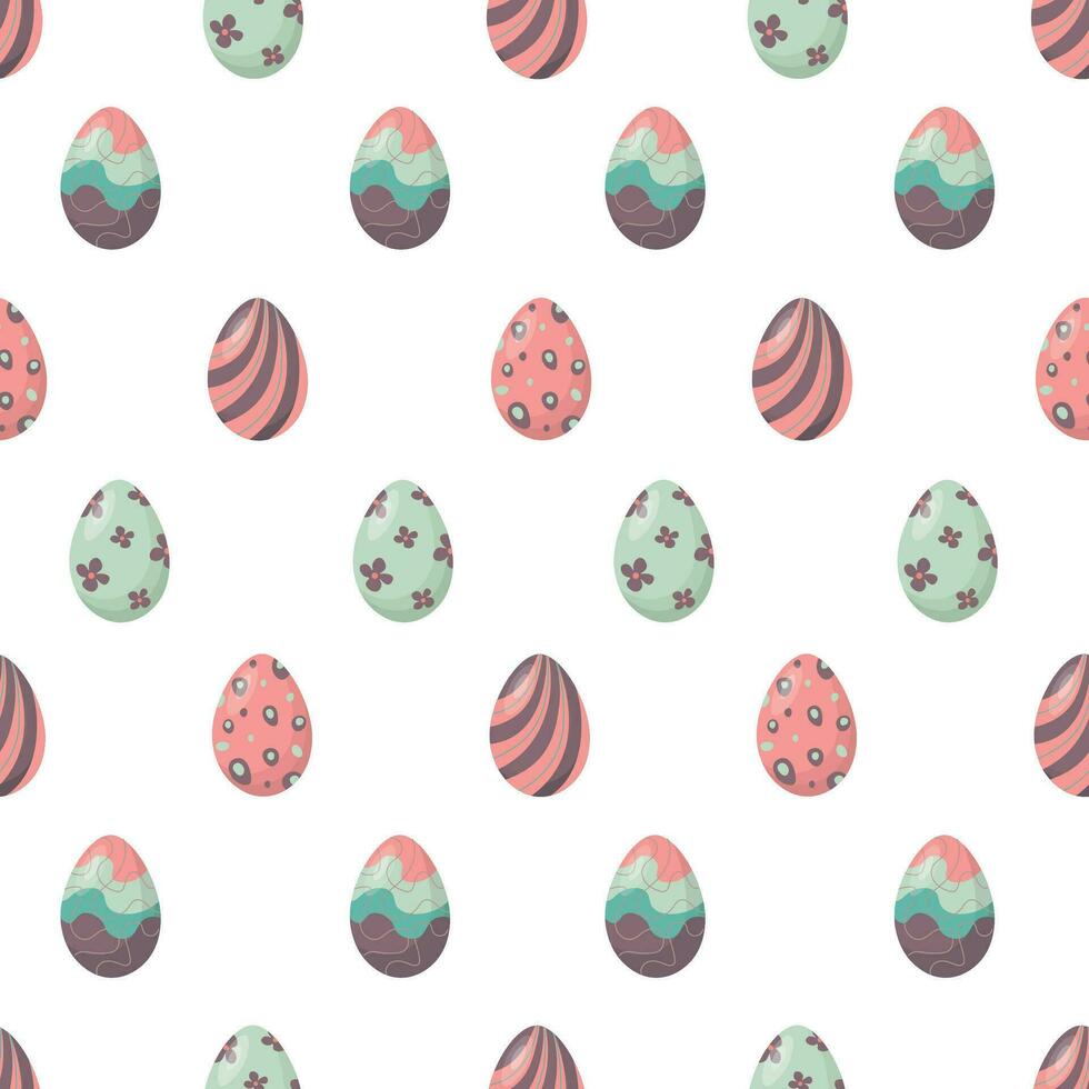 Seamless pattern with colored Easter eggs on a light background. Print for kitchen textiles, wrapping paper. Vector illustration