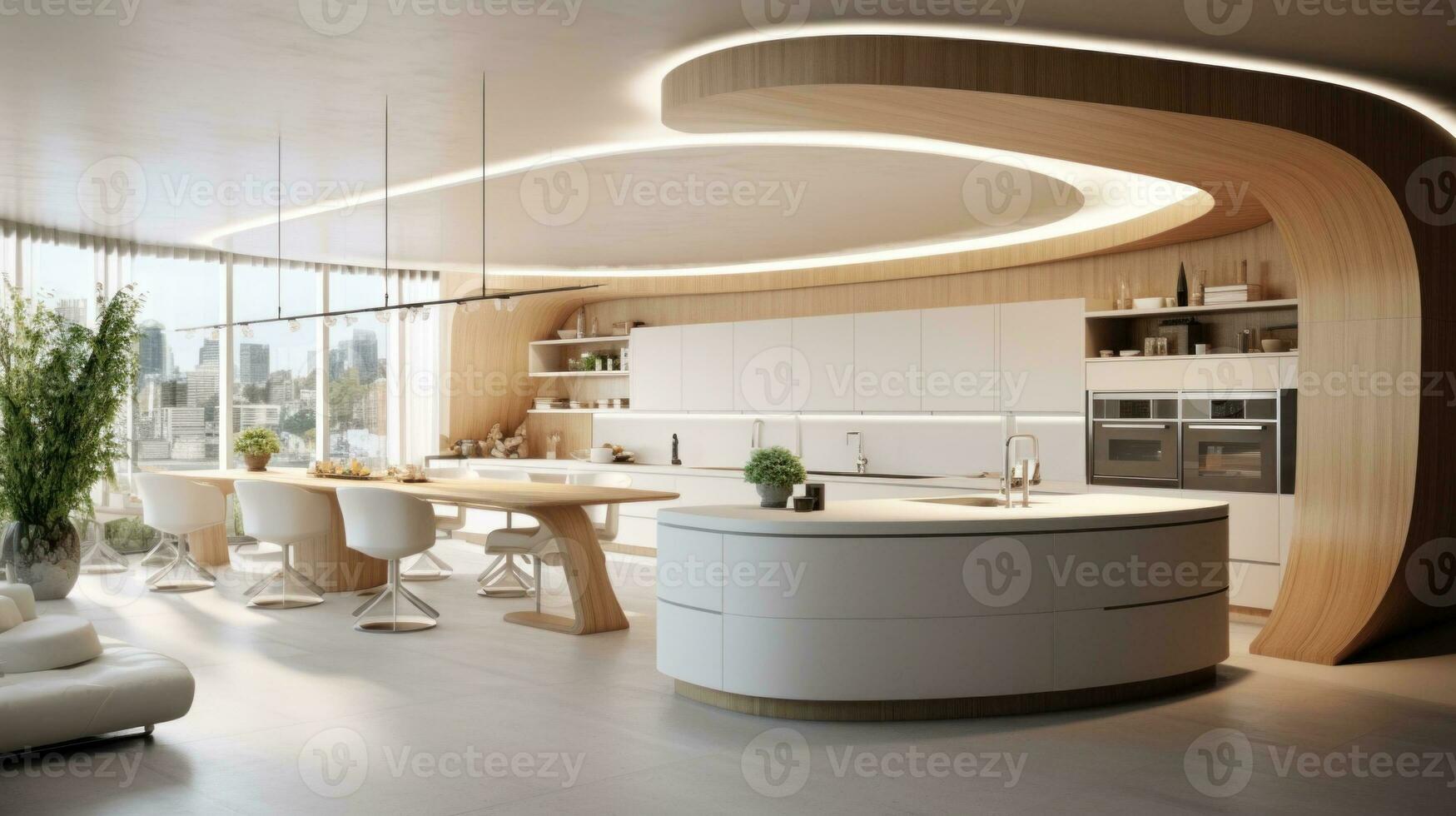 AI Generated A modern kitchen with a large center island, AI photo