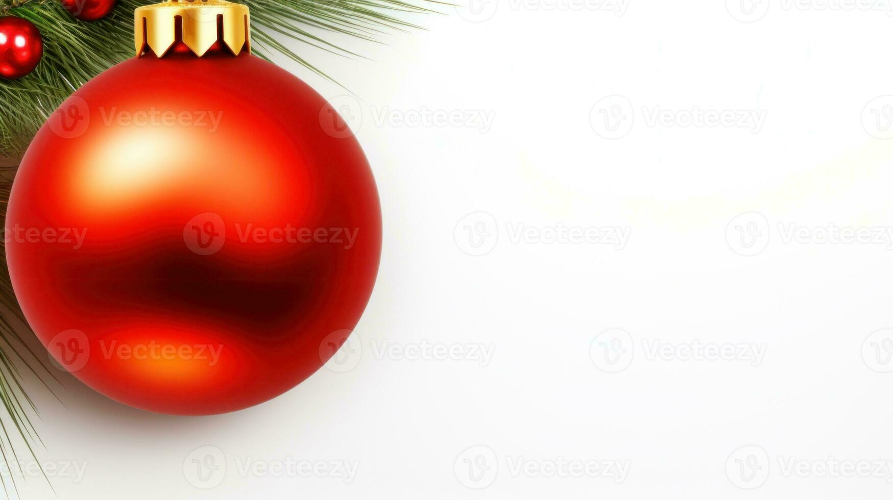 AI Generated A red christmas ornament hanging from a pine branch, AI photo