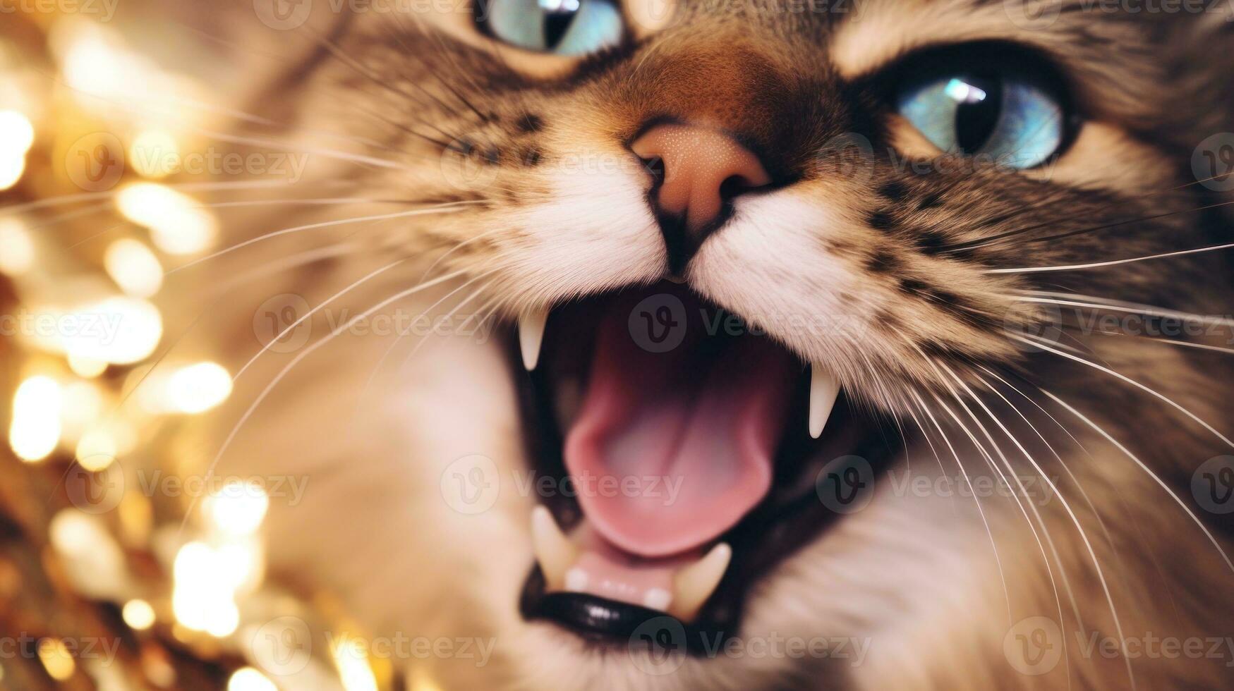 AI Generated A close up of a cat with its mouth open, AI photo