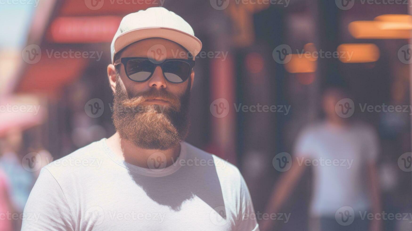 AI Generated A man with a beard wearing a hat and sunglasses, AI photo