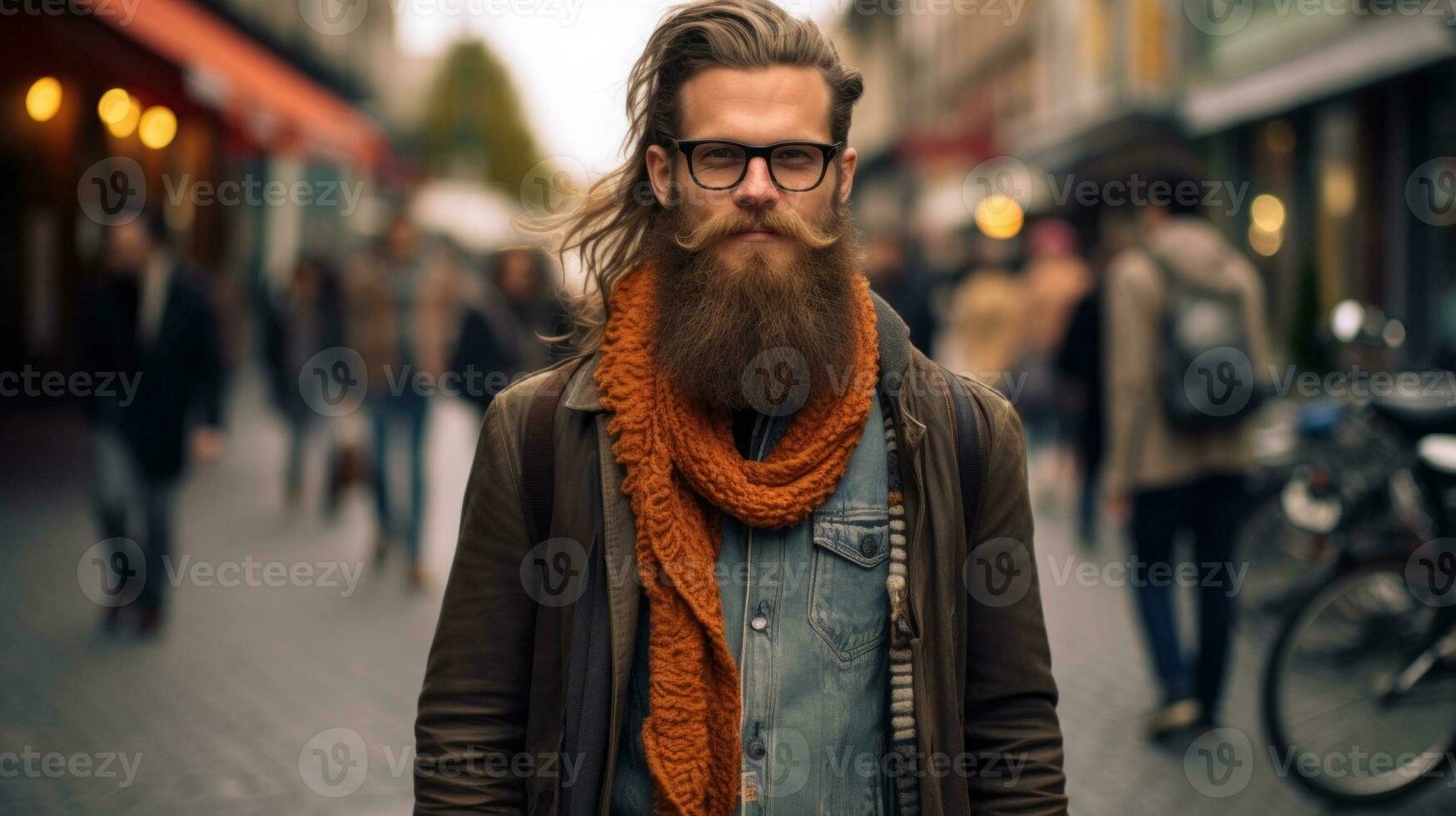 AI Generated A man with a long beard wearing a scarf, AI photo