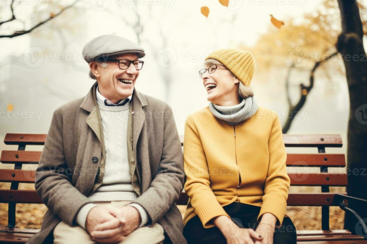 AI Generated A man and a woman are sitting on a bench, AI photo