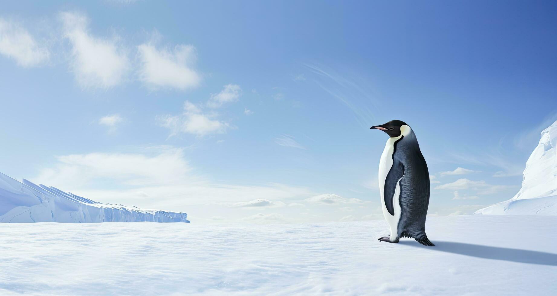 AI generated Penguin standing in Antarctica looking into the blue sky. AI Generated photo